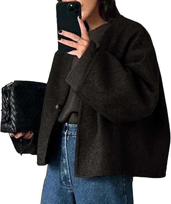 Dam kort Boxy kappa med Balloon ärmar och Round Neckline