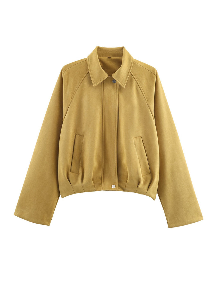 Dam Blouson Jacka i Velvet Look med Raglan Ärmar och Tailored Nederkant