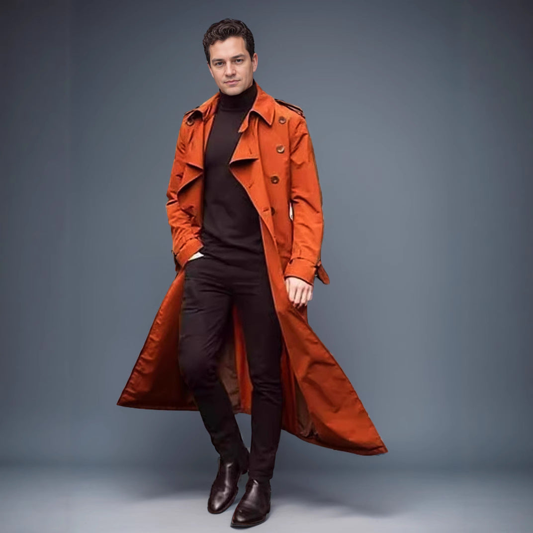Herr Vattenavvisande Long Trenchcoat med Dubbel Knapplist, Axel Epaulettes, och Justerbar Midja Belt
