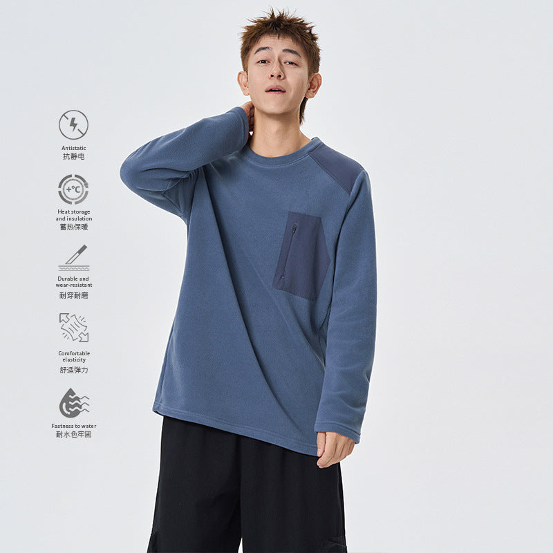 Herr Termisk Fleece Pullover med Bröst Dragkedja och Teknisk Round Neck