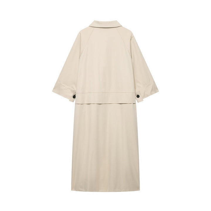 Dam Lätt Lång Trenchcoat med Three-Quarter Length Ärmar och Dold Knapp Knäppning
