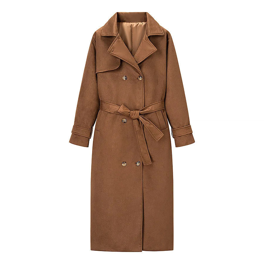Dam lång kappa i trenchcoat stil med double-breasted tie bälte och sjalkrage