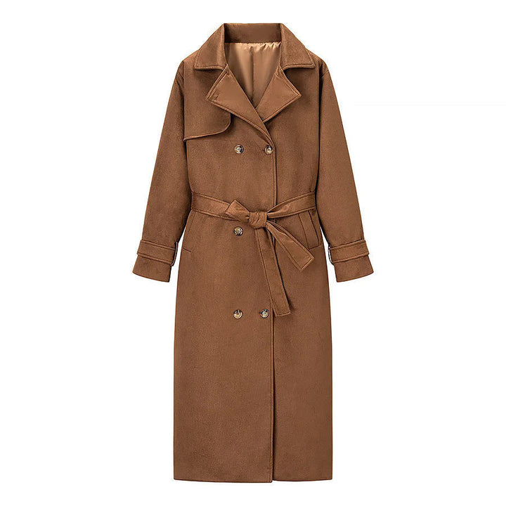 Dam lång kappa i trenchcoat stil med double-breasted tie bälte och sjalkrage