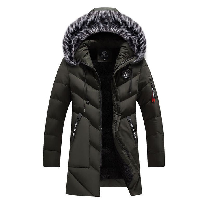 Herr Lång Quiltad Vinter Parkas med Teddyfoder och Huva