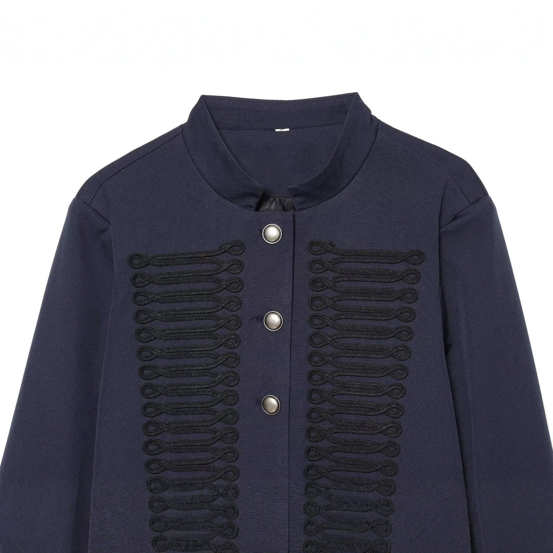 Dam Kort Blouson i Military Stil med Dekorativ Cords och Stå Krage