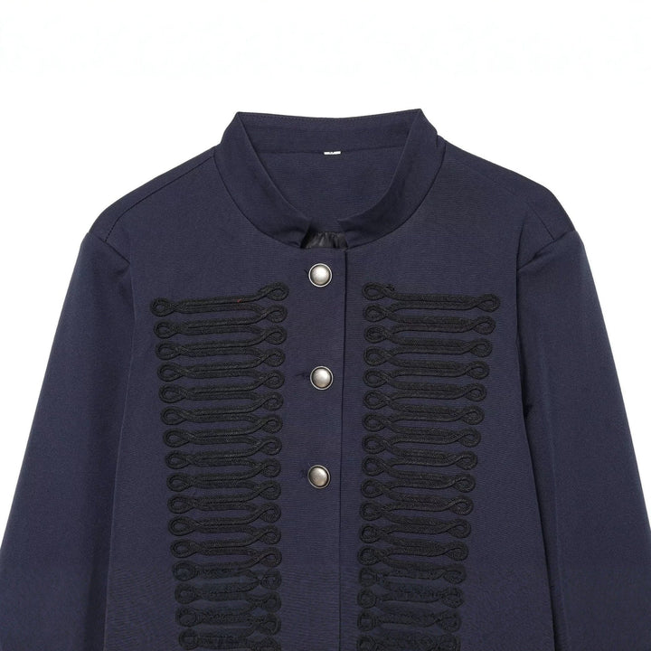 Dam Kort Blouson i Military Stil med Dekorativ Cords och Stå Krage