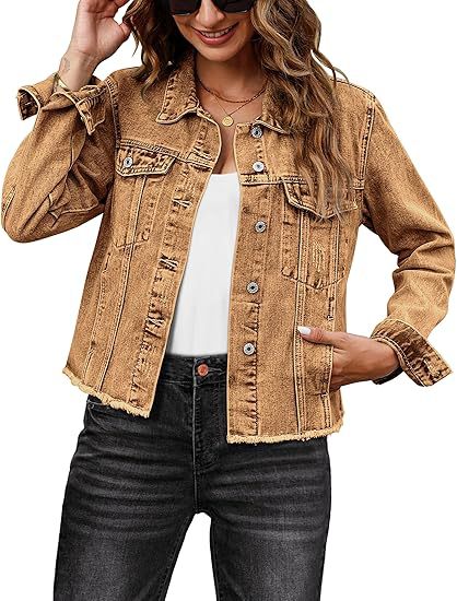 Dam kort denimjacka med fringe fåll och patched bröstfickor