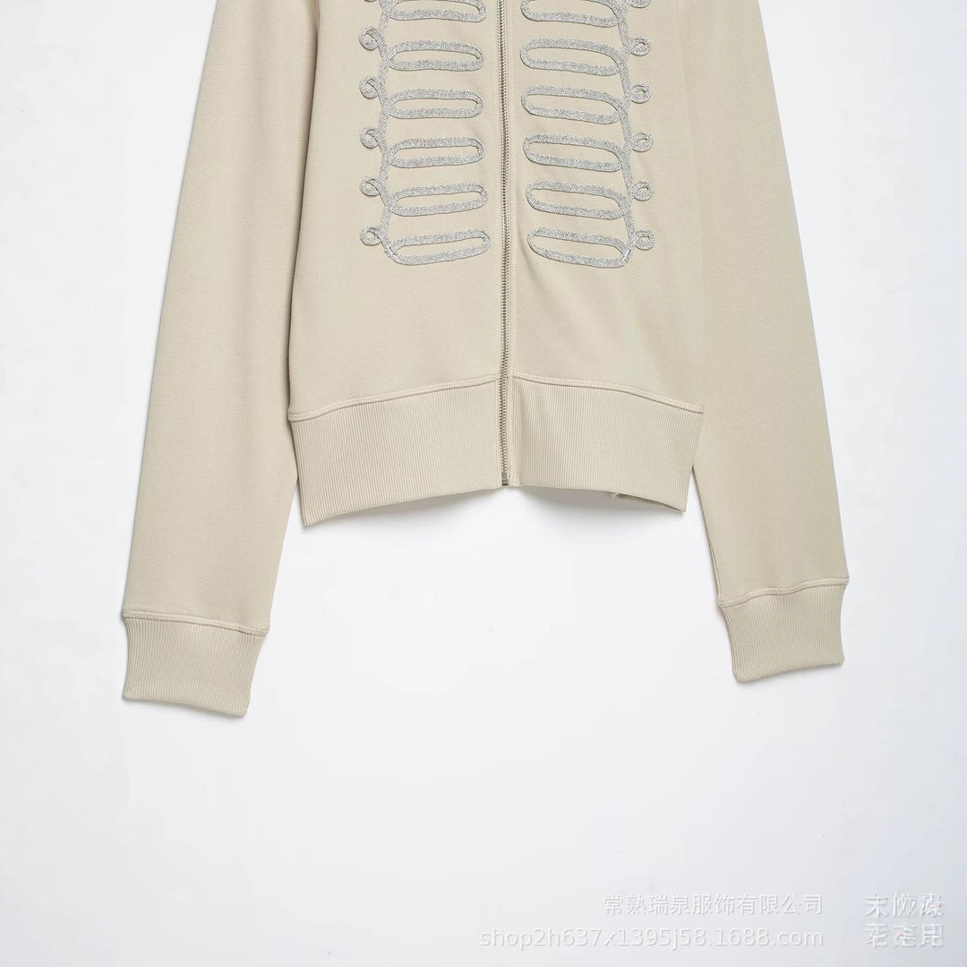 Dam zip jacka in military-inspired look med standing krage och dekorativ piping