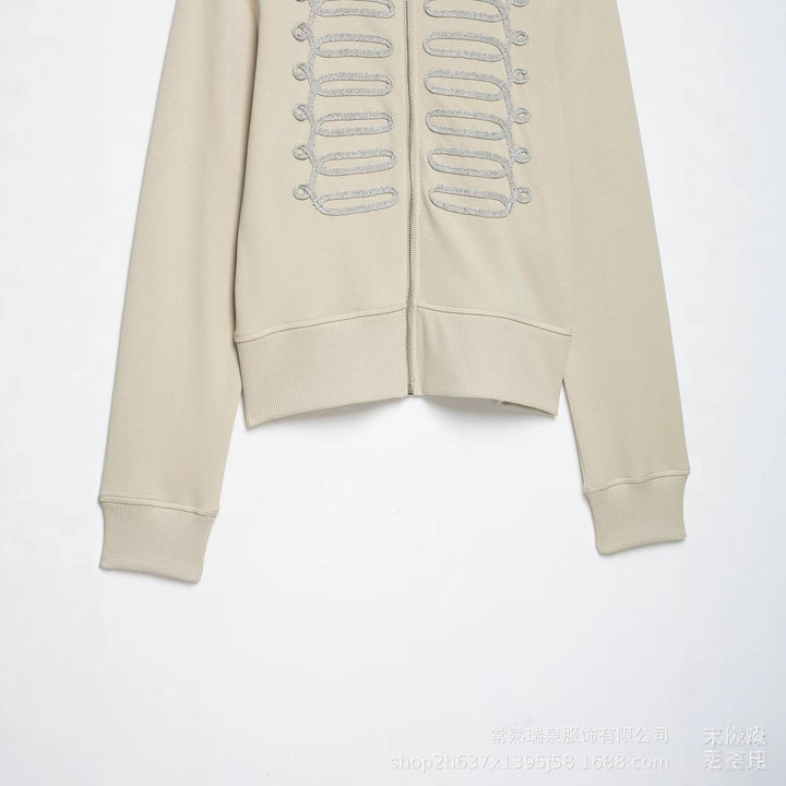 Dam zip jacka in military-inspired look med standing krage och dekorativ piping