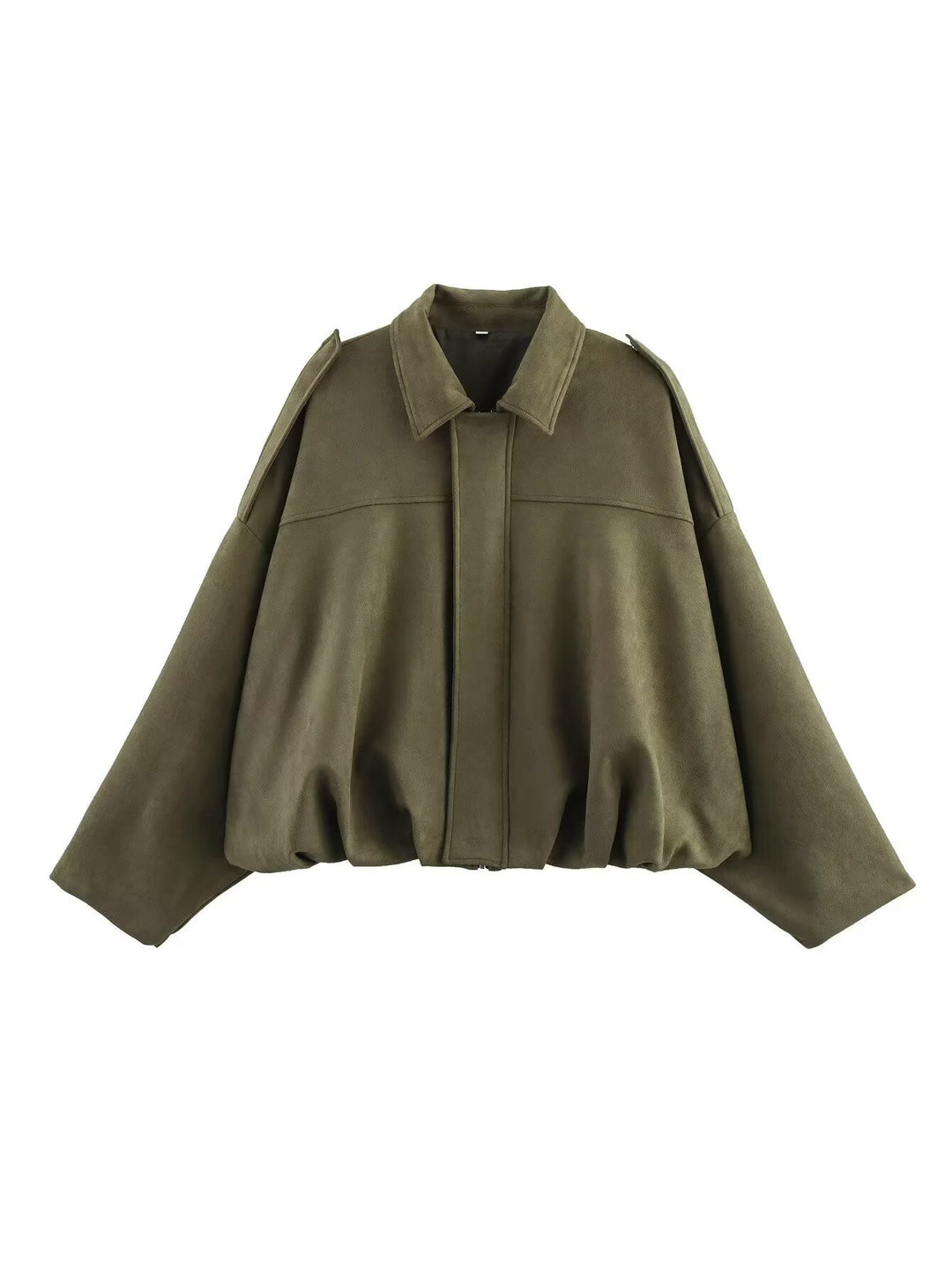 Dam 1000+ Wide-Skärning Kort Blouson Jacka i Cape Look med Shoulder Straps och Gathered Nederkant