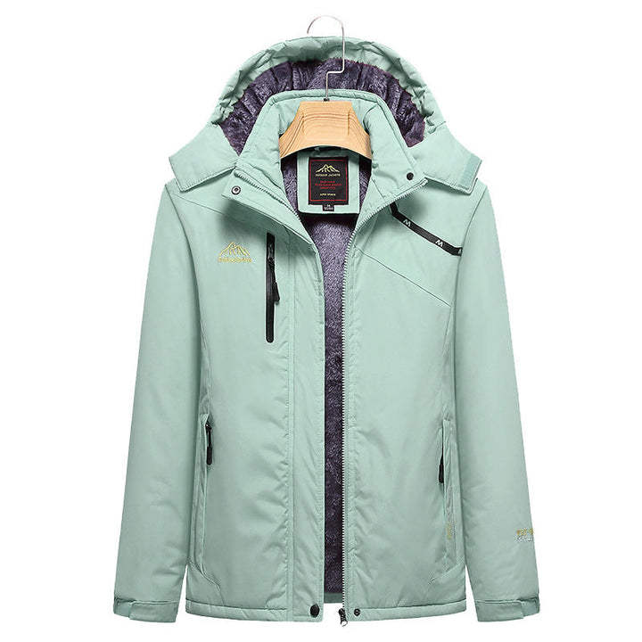 Dam kviltad vinterjacka med fleecefoder, Removable huva, och vattentät softshell ytter Layer