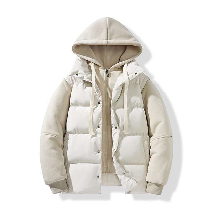 Herr hybrid quiltad jacka med integrerad huva fleece inner lager