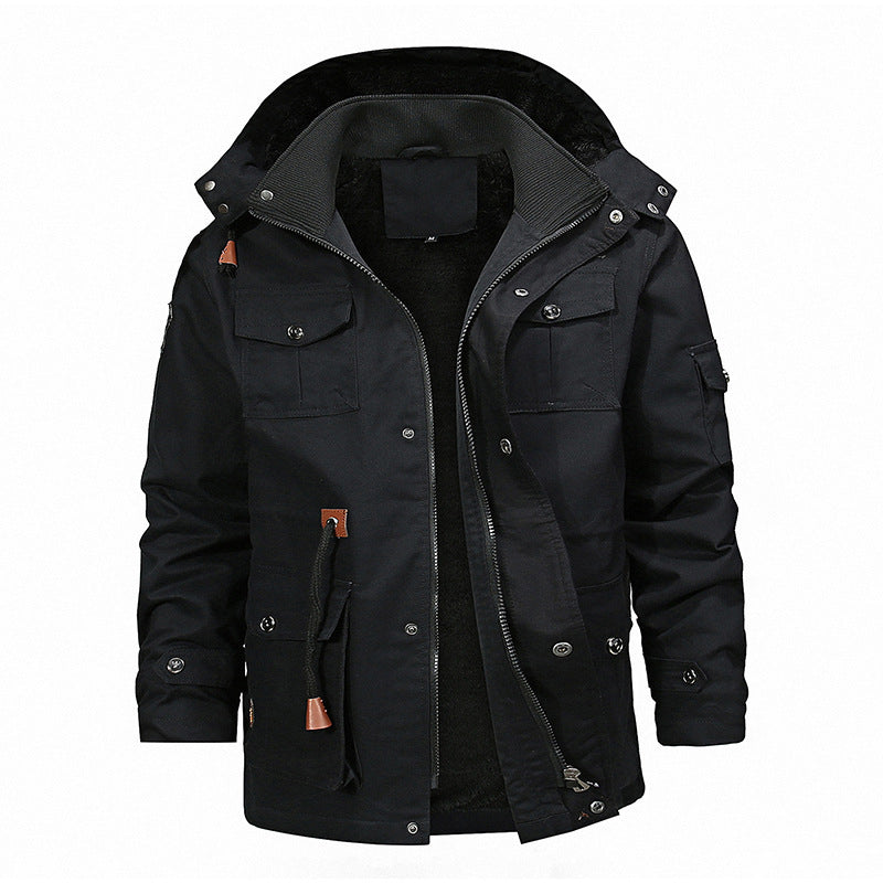 Herr Canvas Parka med Teddy Fleecefoder, Huva, och Multifunctional Fickor