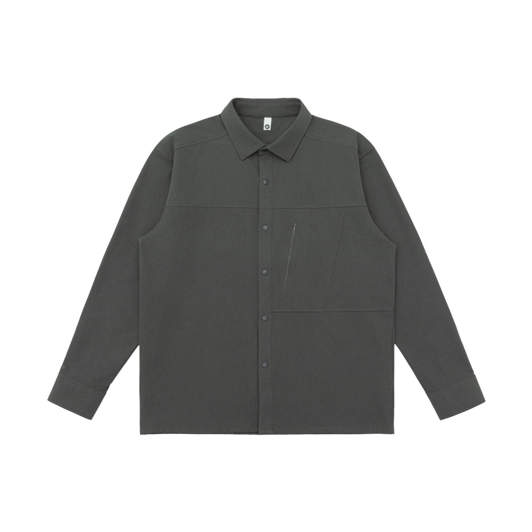 Unisex Oversized Skjorta Jacka i Utility Stil med Concealed Tryckknappsslå och Diagonal Dragkedja Ficka