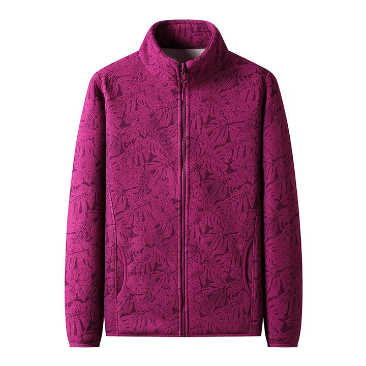 Dam fleecejacka med hel zip och blommig jacquard structure