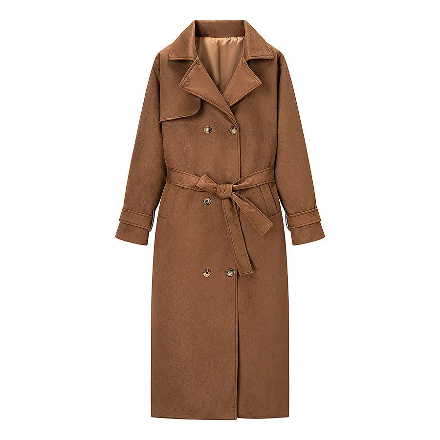 Dam lång kappa i trenchcoat stil med double-breasted tie bälte och sjalkrage