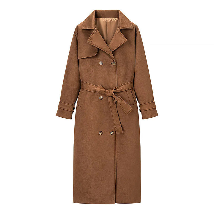 Dam lång kappa i trenchcoat stil med double-breasted tie bälte och sjalkrage