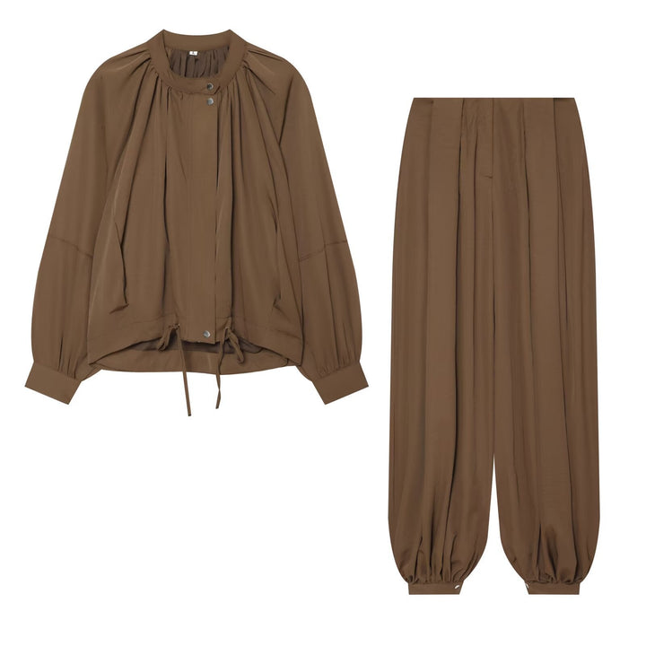Dam Lätt Blouson Jacka med Round Neck, Gathered Yoke och Drawstring