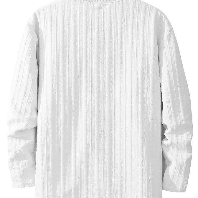 Herr Fin Structure Chunky Stickad Round Neck College-Tröja med Cable Mönster &amp; Avslappnad Passform