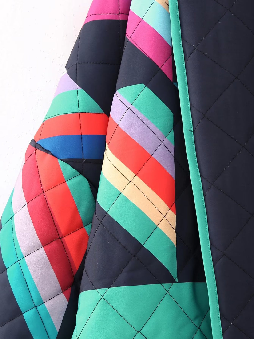 Dam vadderad Kimono jacka med Geometric färg Block tryck och Open fram