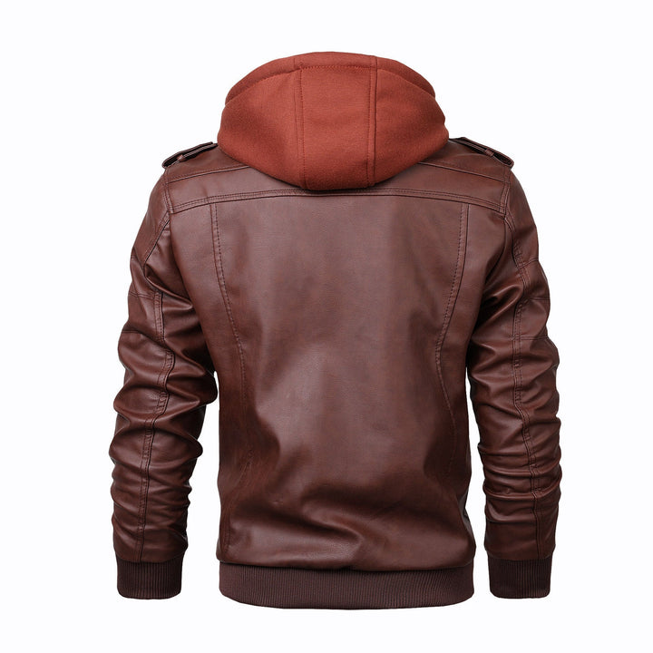 Herr Stilren Läderjacka med Huva och Inner Fleece