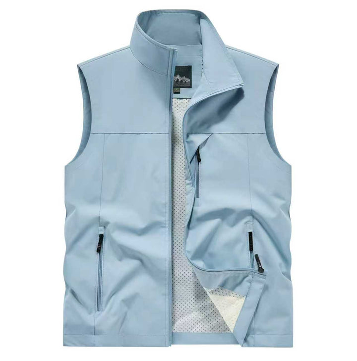 Herr Andningsbar Softshell Utility Väst med Hög Stående Krage, Vattenavvisande Yttre Lager och Flera Dragkedjefickor