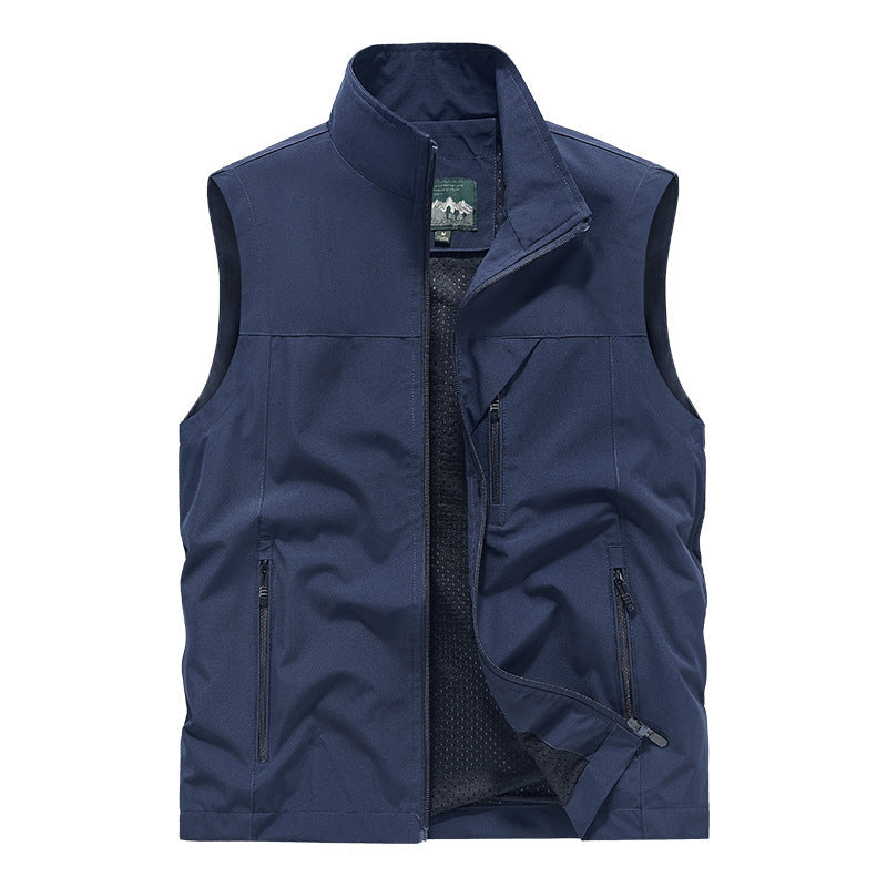 Herr Andningsbar Softshell Utility Väst med Hög Stående Krage, Vattenavvisande Yttre Lager och Flera Dragkedjefickor