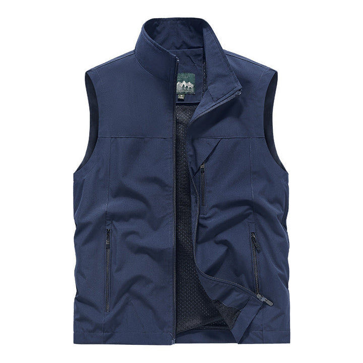 Herr Andningsbar Softshell Utility Väst med Hög Stående Krage, Vattenavvisande Yttre Lager och Flera Dragkedjefickor