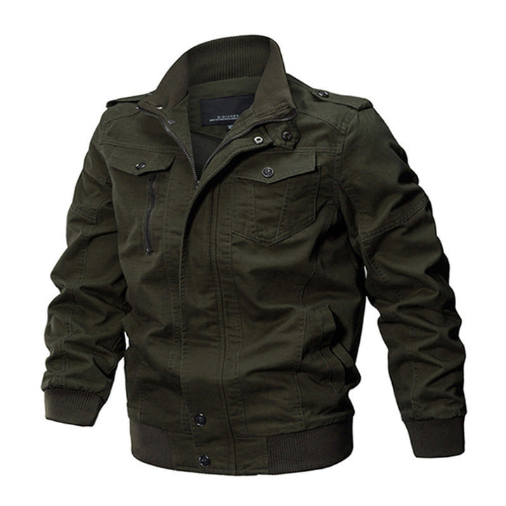 Herr Canvas Fältjacka i Militär Utility Stil med Axel Epaulets och Dold Tvåvägsdragkedja