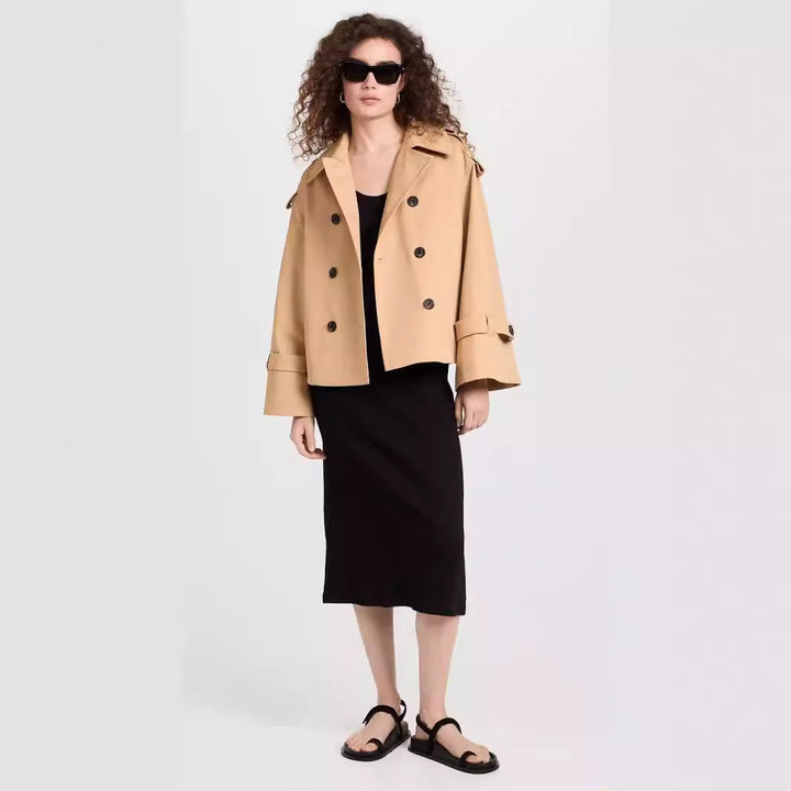 Dam kort Double-Breasted trenchcoat in boxig skärning