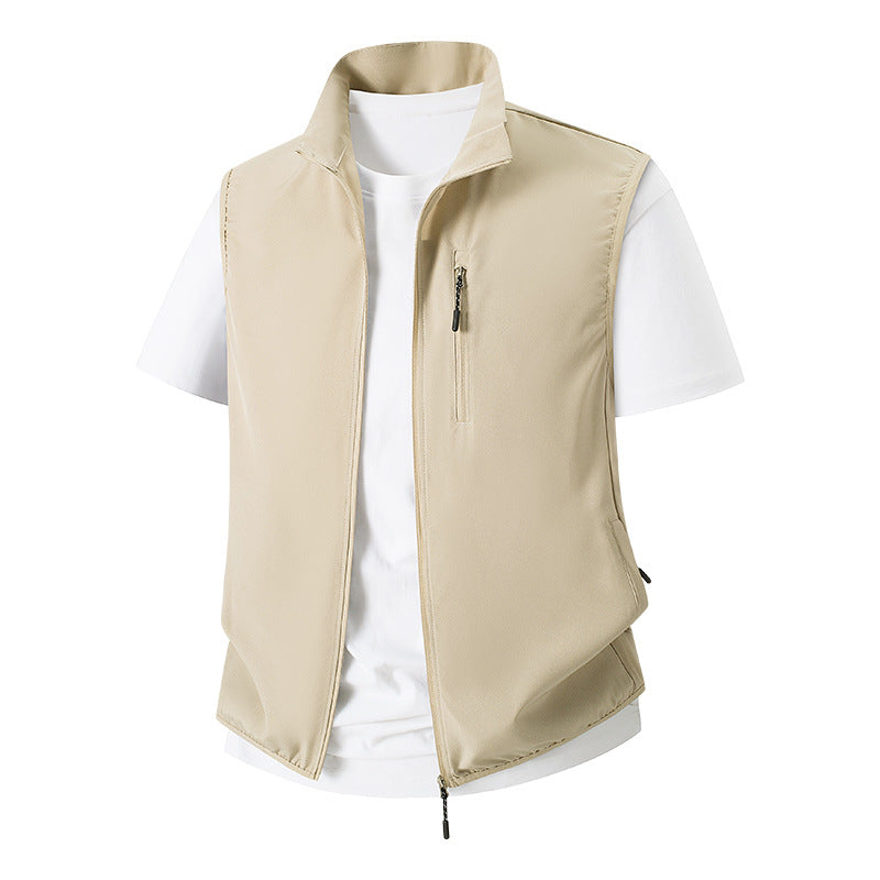 Herr Lätt Softshell Utility Väst med Ståkrage, Vattenavvisande Yttre Lager och Zip Fickor