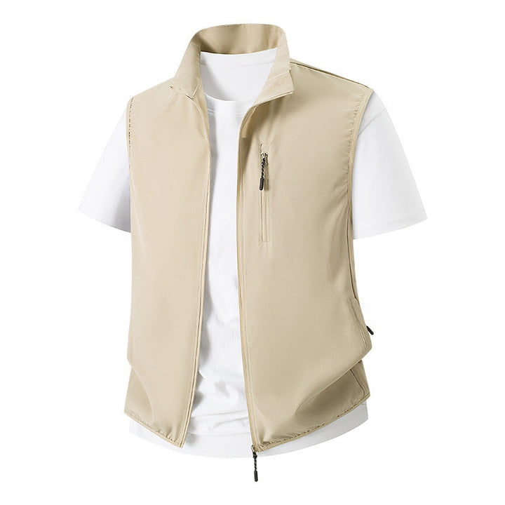 Herr Lätt Softshell Utility Väst med Ståkrage, Vattenavvisande Yttre Lager och Zip Fickor