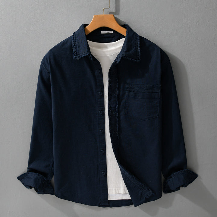 Herr Fringe Overshirt Tillverkad av Bomullsblandning med Bröstficka och Knapp Slå
