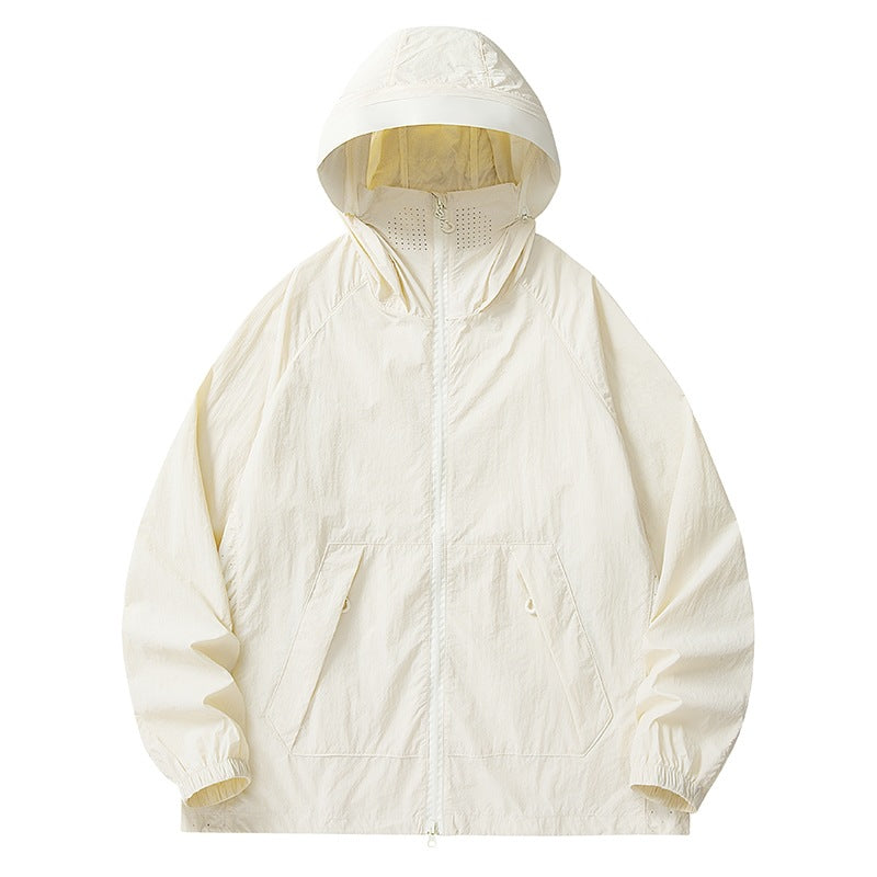 Herr Lätt Wind och Water-Repellent Jacka med Huva med Mesh Foder, Raglanärmar &amp; Adjustable Fåll