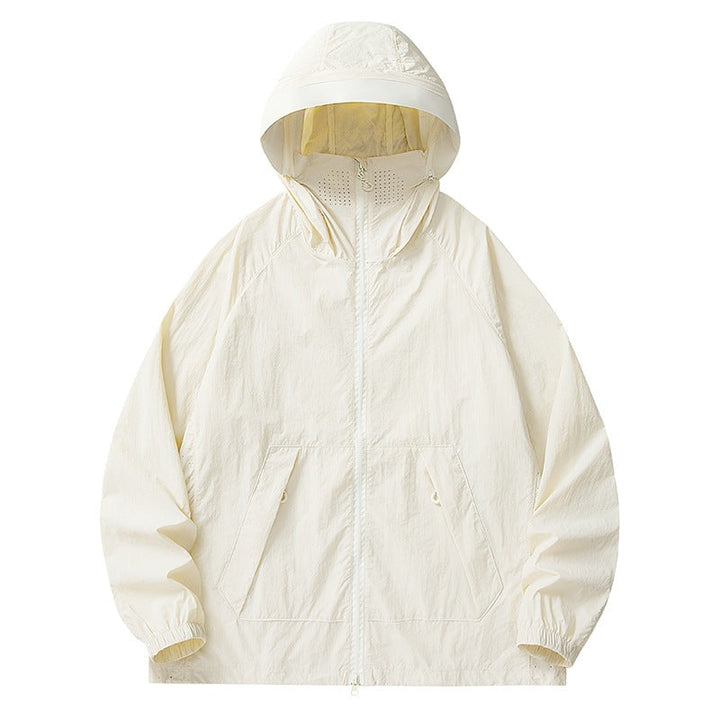 Herr Lätt Wind och Water-Repellent Jacka med Huva med Mesh Foder, Raglanärmar &amp; Adjustable Fåll