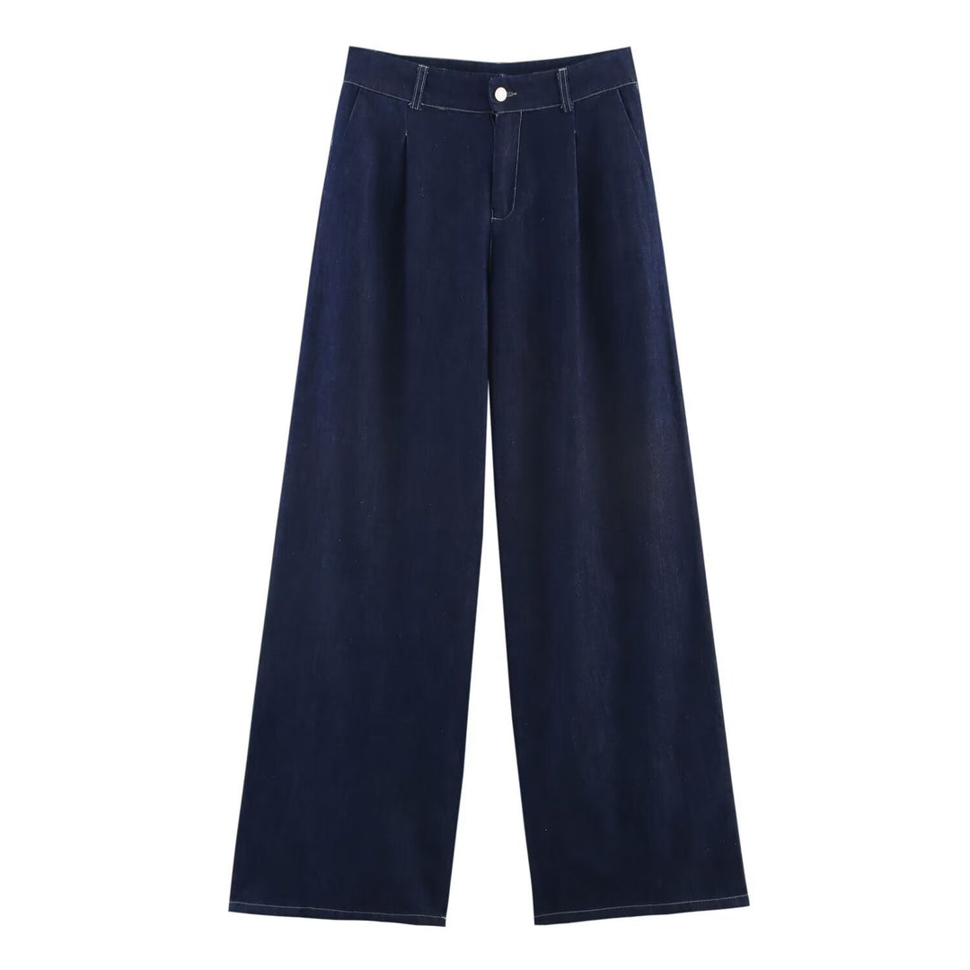 Dam Oversized Denim Skjorta Jacka med Three-Quarter Ärmar och Hög-Low Fåll