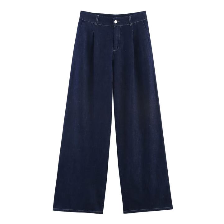 Dam Oversized Denim Skjorta Jacka med Three-Quarter Ärmar och Hög-Low Fåll