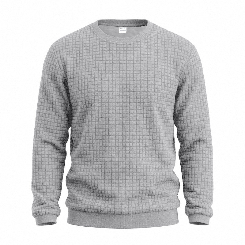 Herr Strukturerad Round Neck College-Tröja med Waffle Texture och Ribbstickade Muddar