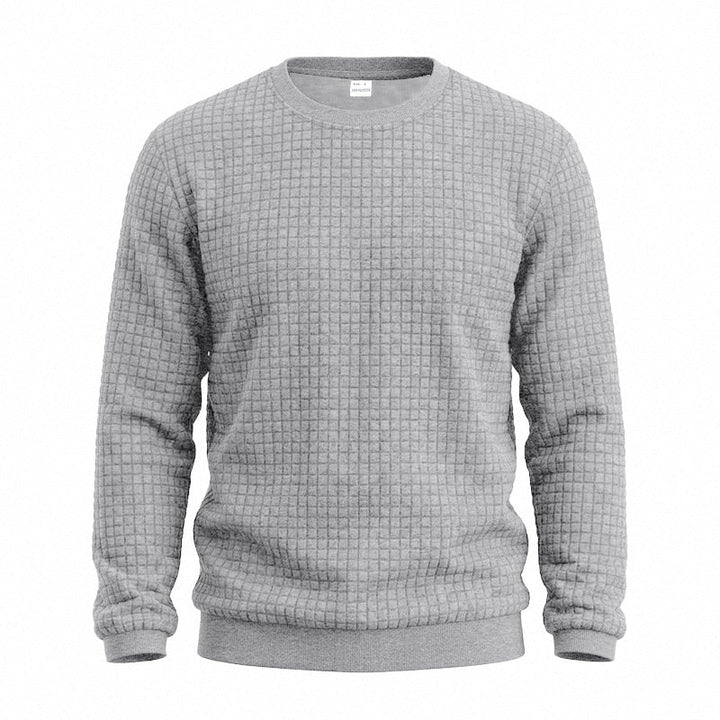 Herr Strukturerad Round Neck College-Tröja med Waffle Texture och Ribbstickade Muddar