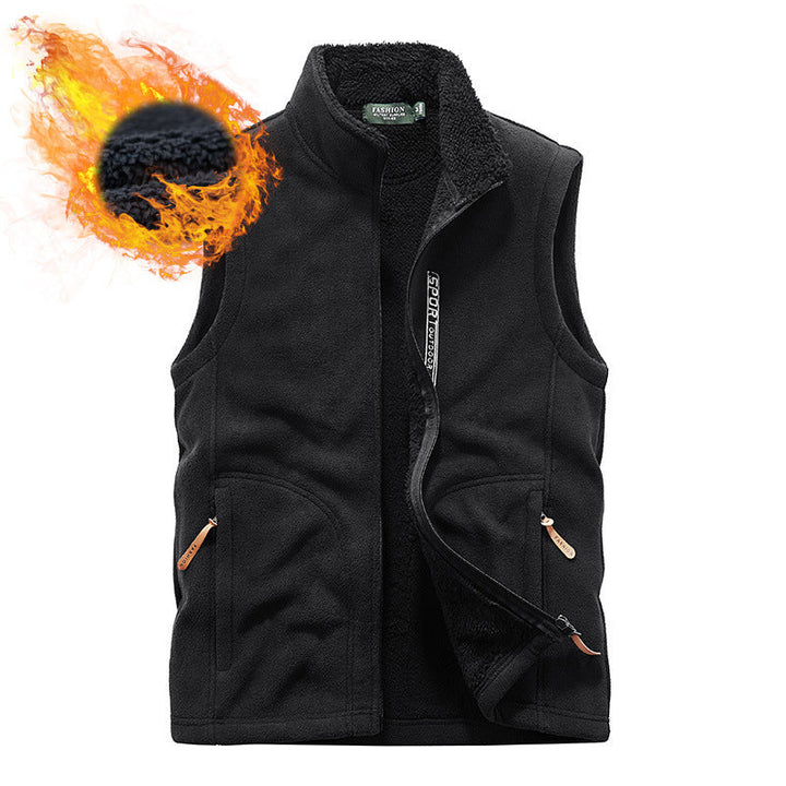 Herr Fleece Väst med Teddyfoder, Stående Krage och Zip Fickor