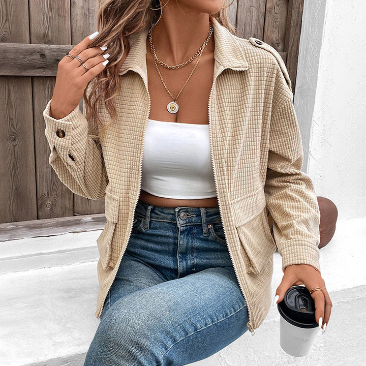 Dam Structured manchester Utility Blouson med dragkedja och Flap fickor