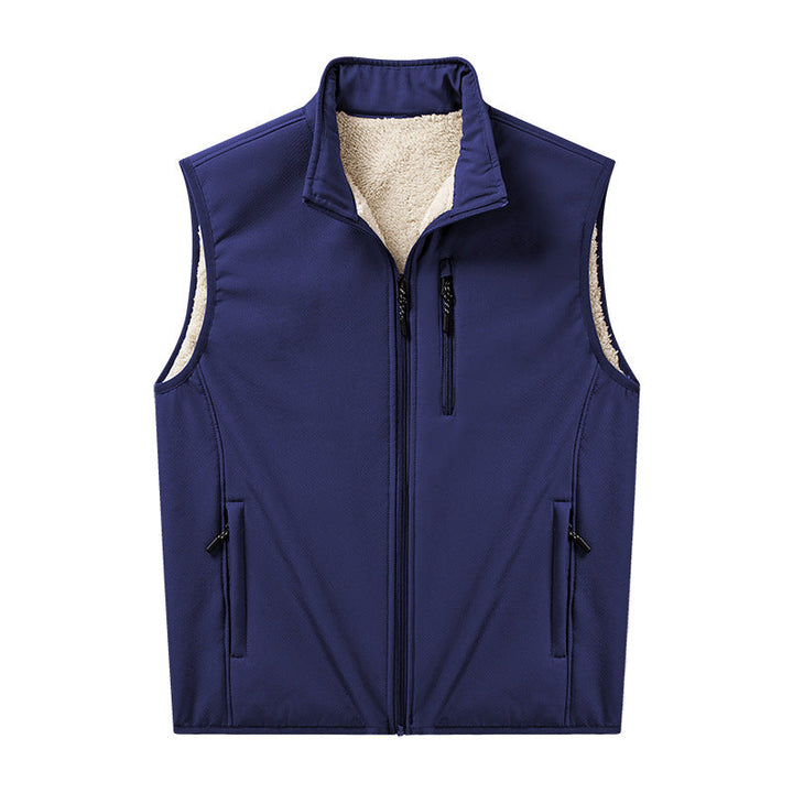 Herr Sherpa-Lined Softshell Väst med Stående Krage och Zippered Fickor