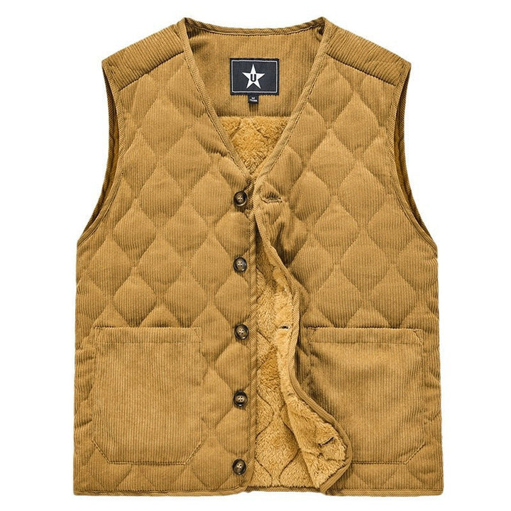 Herr Manchester Quiltad Väst med V-Neck, Vadderad Stitching Structure och Utanpåfickor.