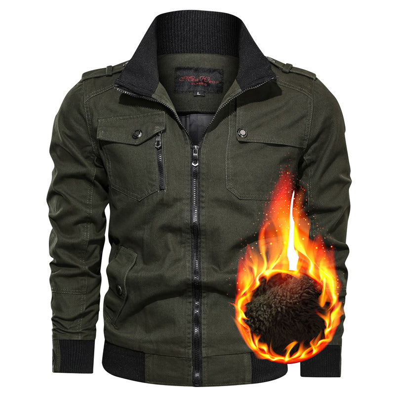 Herr Canvas Fält Blouson med Warming Teddy Fleecefoder, Axel Epaulettes, och Ribbad Muddar