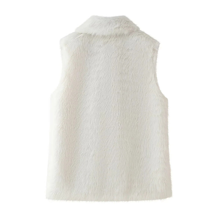 Dam sleeveless faux fur väst med bred sjalkrage, concealed snap knäppning och värmande foder