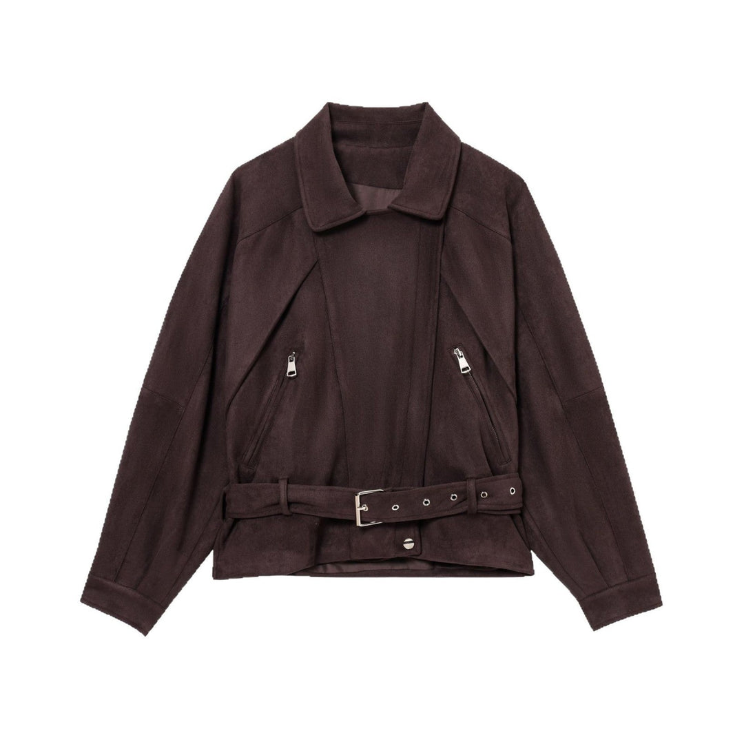 Dam Kort Mocka Look Trenchcoat med Midjebälte och Dragkedja Detaljer