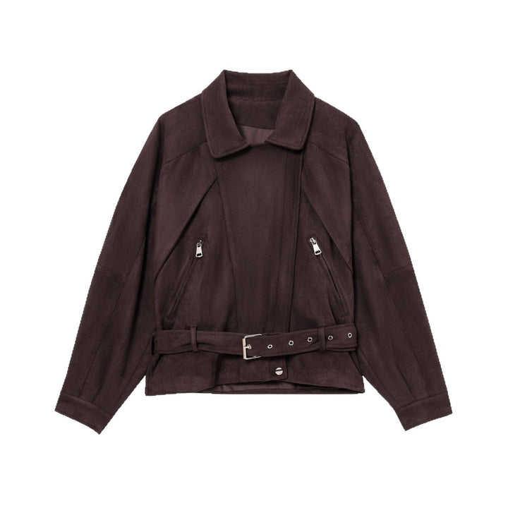 Dam Kort Mocka Look Trenchcoat med Midjebälte och Dragkedja Detaljer