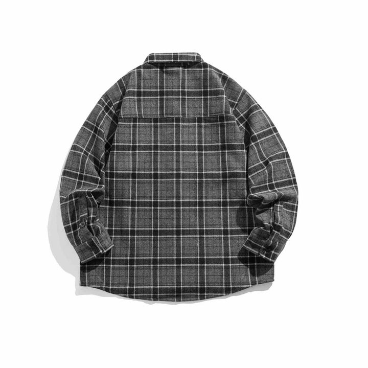 Herr Rutig overshirt i Shacket Stil tillverkad av mjuk Flanell med patch bröstficka