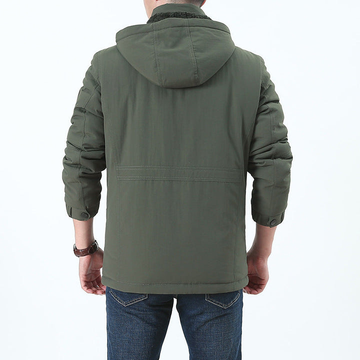 Herr Vindtät med Huva Parka med Teddy Foder, Multiple Fickor och Lapp Detaljer