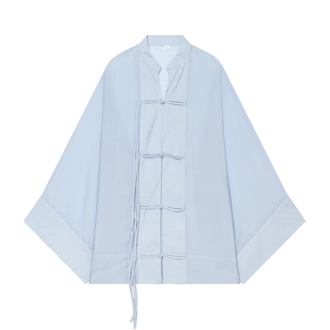 Dam Kimono Jacka med Traditional Knot Closures och Wide Oversize Skärning